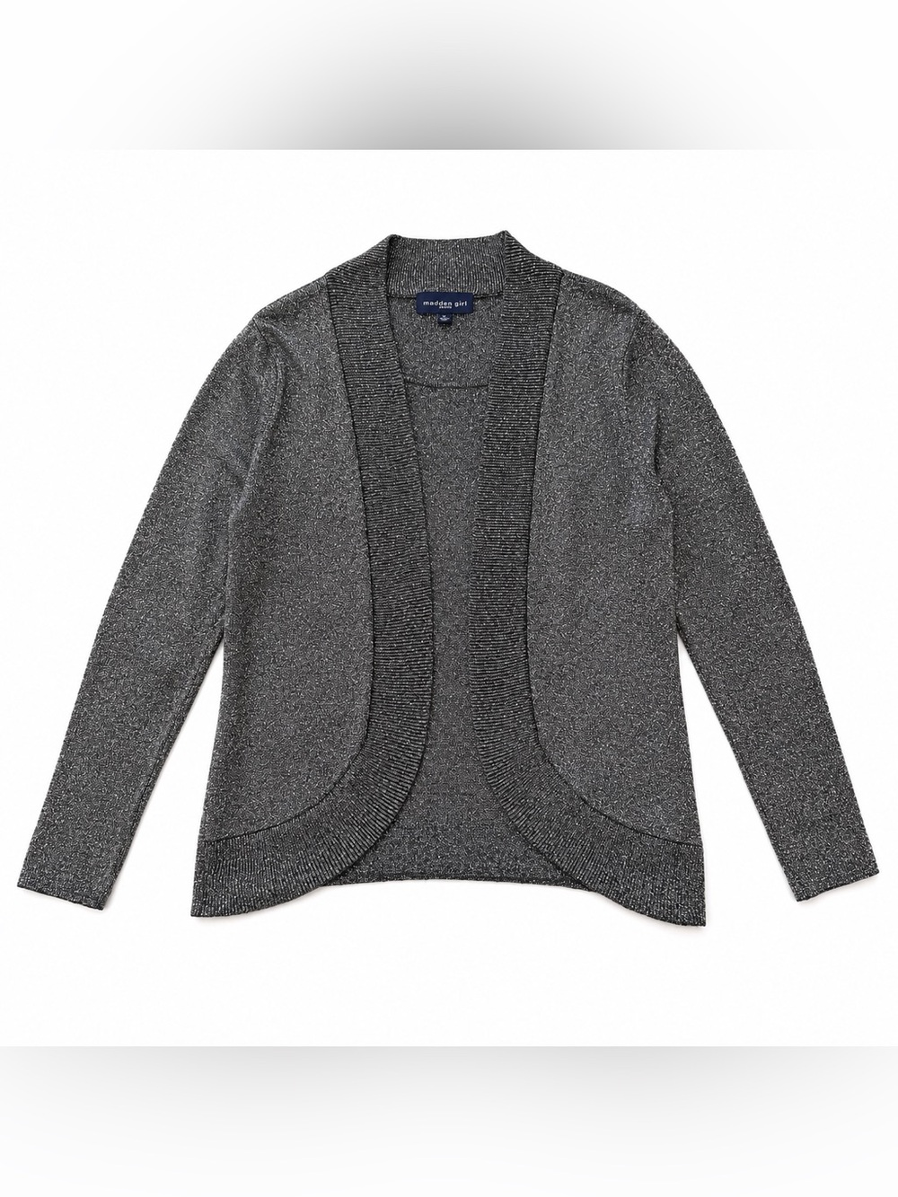 Susan Graver Style Womens L Metallic Knit Layered Cardigan Attached Top Silver
